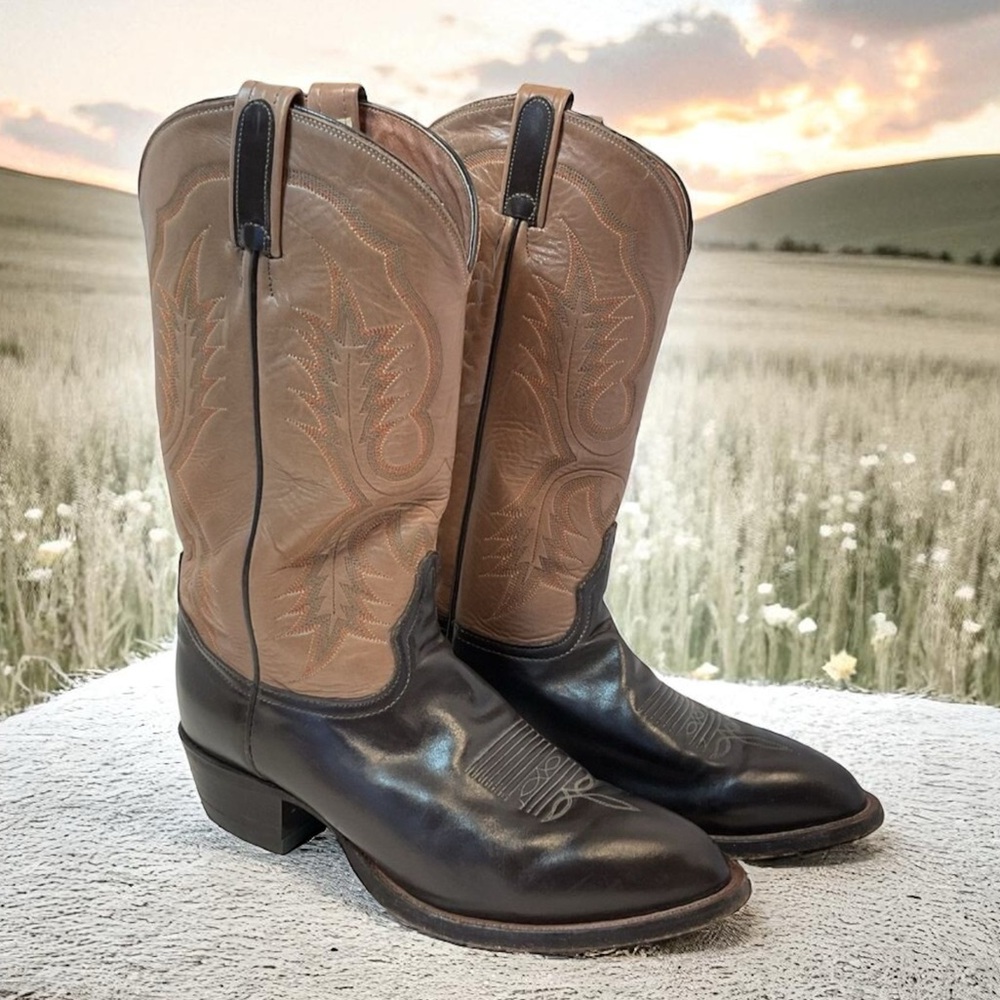 Tony Lama CZ4003 Two Tone Western Cowboy Leather Boots Brown Sz 10.5D Texas